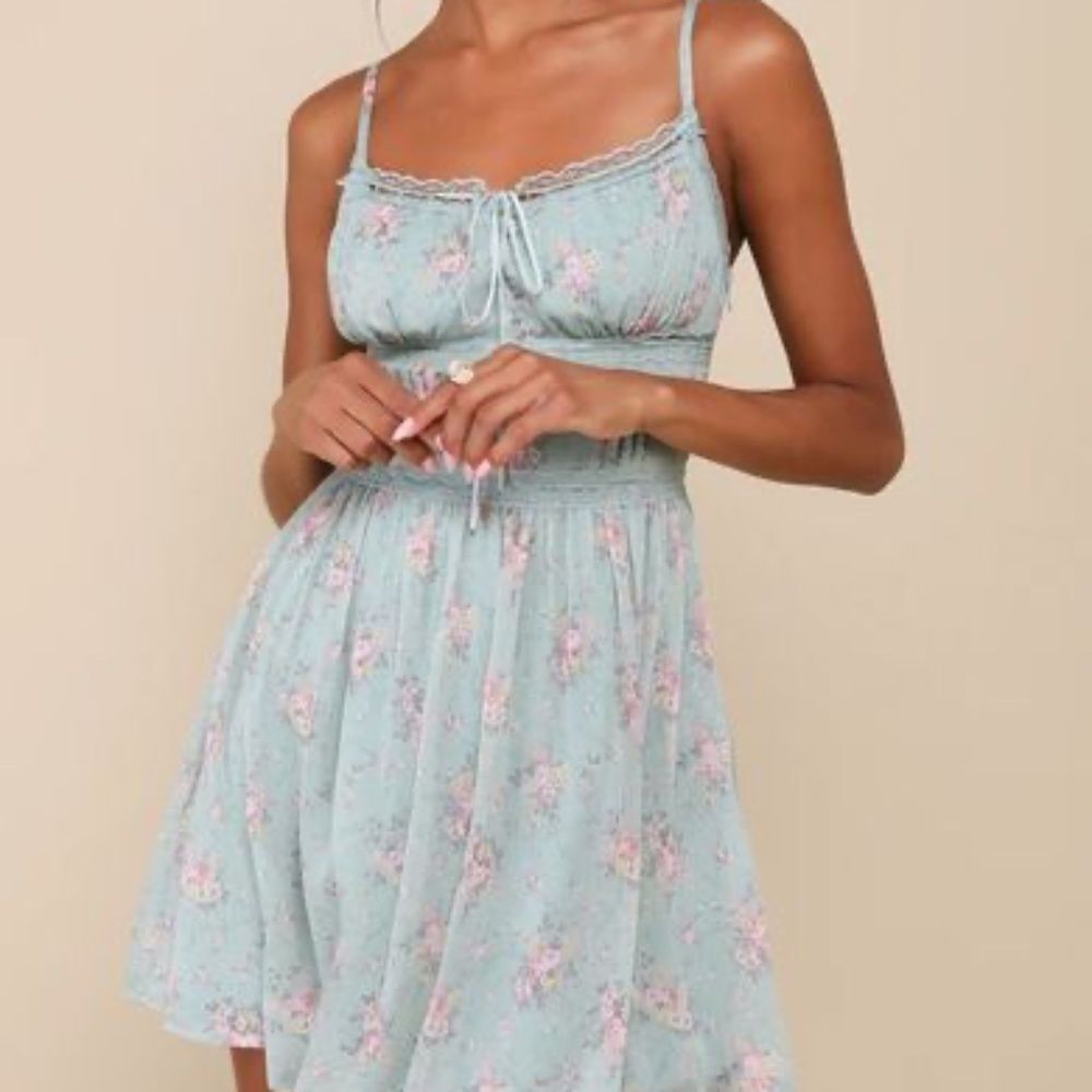 Lulu's Floral Blue Dress